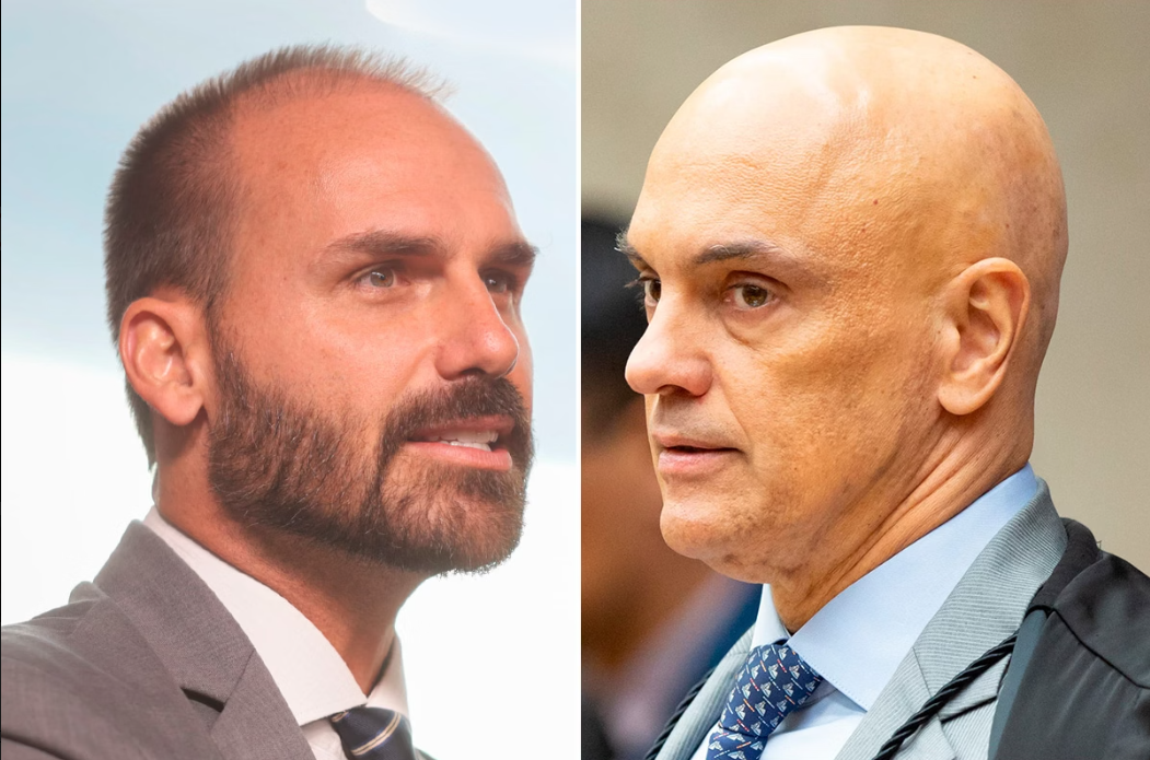 O deputado federal Eduardo Bolsonaro (PL-SP) protagonizou uma gafe linguística ao tentar ironizar o ministro do Supremo Tribunal Federal (STF), Alexandre de Moraes (Foto: X)