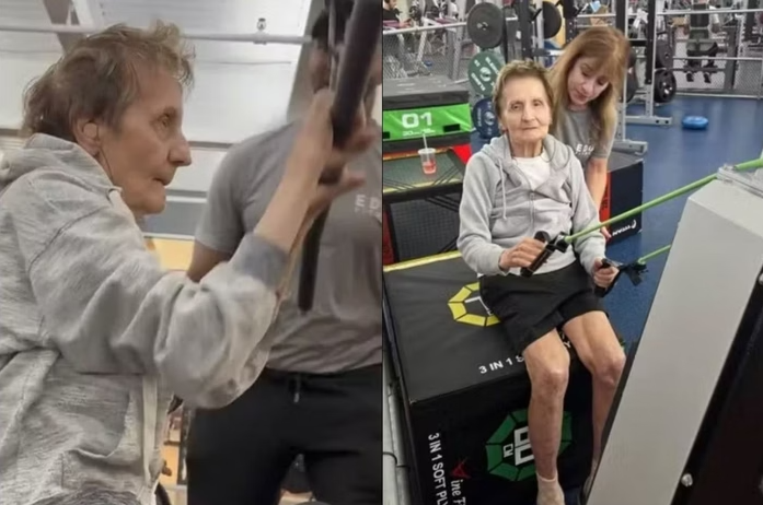 Com 100 anos de idade e uma energia de dar inveja, Mary Coroneos se tornou a grande estrela da Edge Fitness Club, em Norwalk, Connecticut (EUA). (Foto: X)
