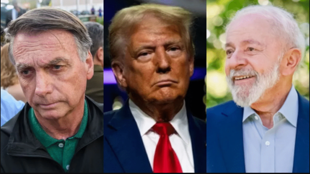Durante a reunião realizada neste domingo (26/10) em Kuala Lumpur, na Malásia, o presidente dos Estados Unidos, Donald Trump, elogiou o ex-presidente Jair Bolsonaro (PL) ao lado do presidente Luiz Inácio Lula da Silva (PT) (Foto: X)