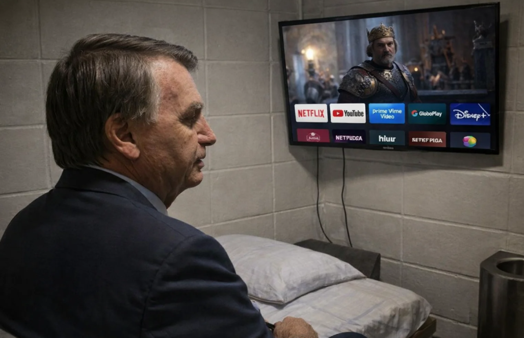 Detido há pouco mais de 50 dias na Superintendência da Polícia Federal, em Brasília, o ex-presidente Jair Bolsonaro (PL) tem acesso a uma televisão, mas sua programação é limitada aos canais de TV aberta (Foto: X)