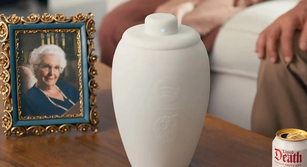O Spotify anunciou uma edição limitada inusitada: uma urna funerária equipada com alto-falante Bluetooth capaz de reproduzir uma playlist personalizada (Foto: X)