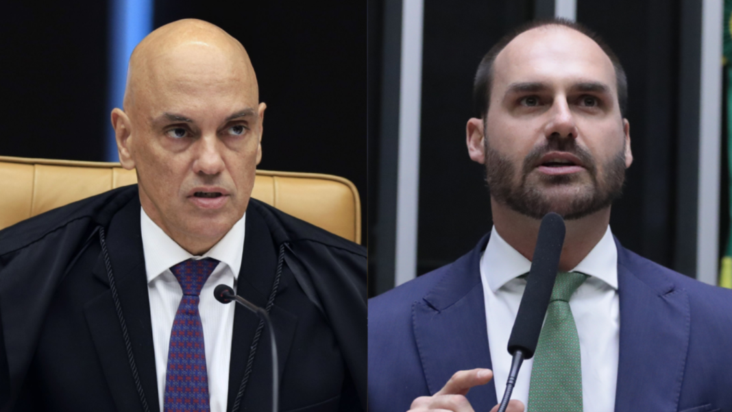 O ministro Alexandre de Moraes, do Supremo Tribunal Federal, autorizou o compartilhamento de provas reunidas em investigação contra Eduardo Bolsonaro com a Polícia Federal (Foto: X)