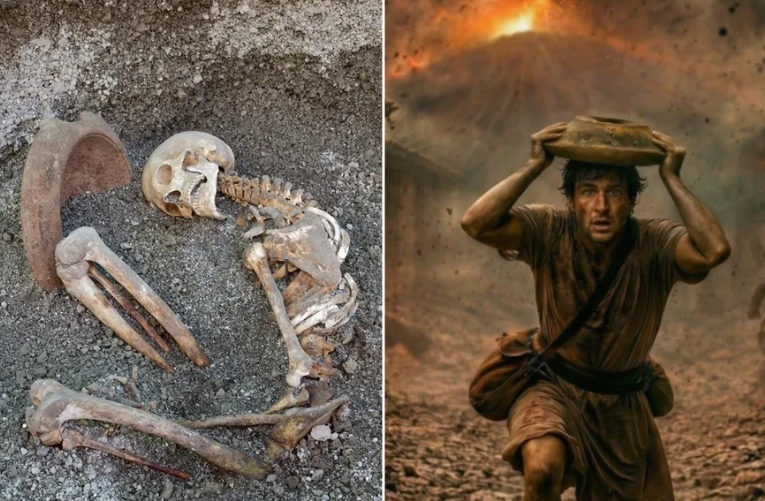 Pesquisadores do Parque Arqueológico de Pompeia utilizaram inteligência artificial para reconstruir, pela primeira vez, a aparência de uma vítima da erupção do Monte Vesúvio, que destruiu a cidade romana de Pompeia no ano 79 d.C (Foto: X)