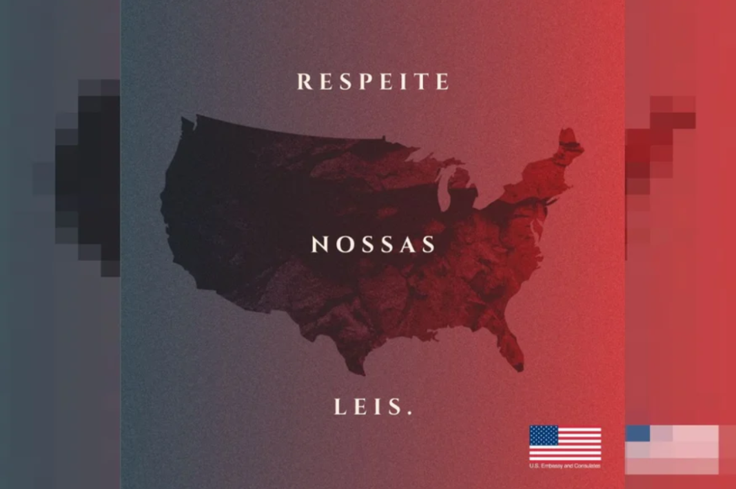 A Embaixada dos Estados Unidos no Brasil publicou uma mensagem direta nas redes sociais com um aviso a imigrantes: o descumprimento das leis americanas pode resultar em detenção (Foto: X)