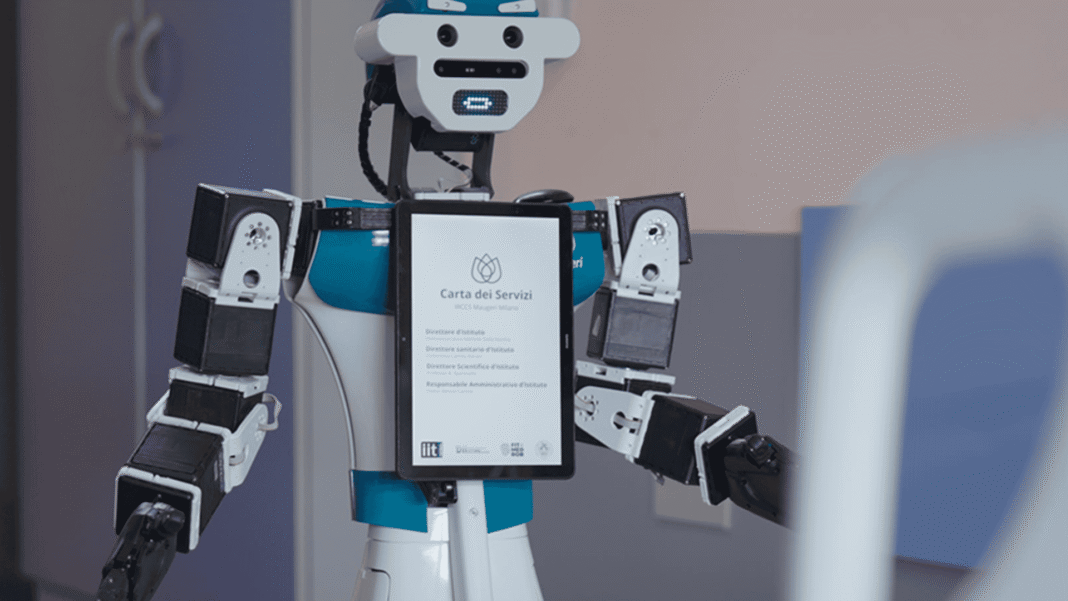 Um robô humanoide batizado de “Alter-Ego” está em fase de testes no hospital Maugeri, em Milão, na Itália, com a proposta de apoiar equipes médicas em atividades cotidianas e ampliar o acompanhamento de pacientes (Foto: X)